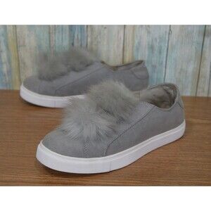 Steve Madden Pom Pom Slip-On Sneakers Women's Size 7 Gray Suede Shoes ESMILDA